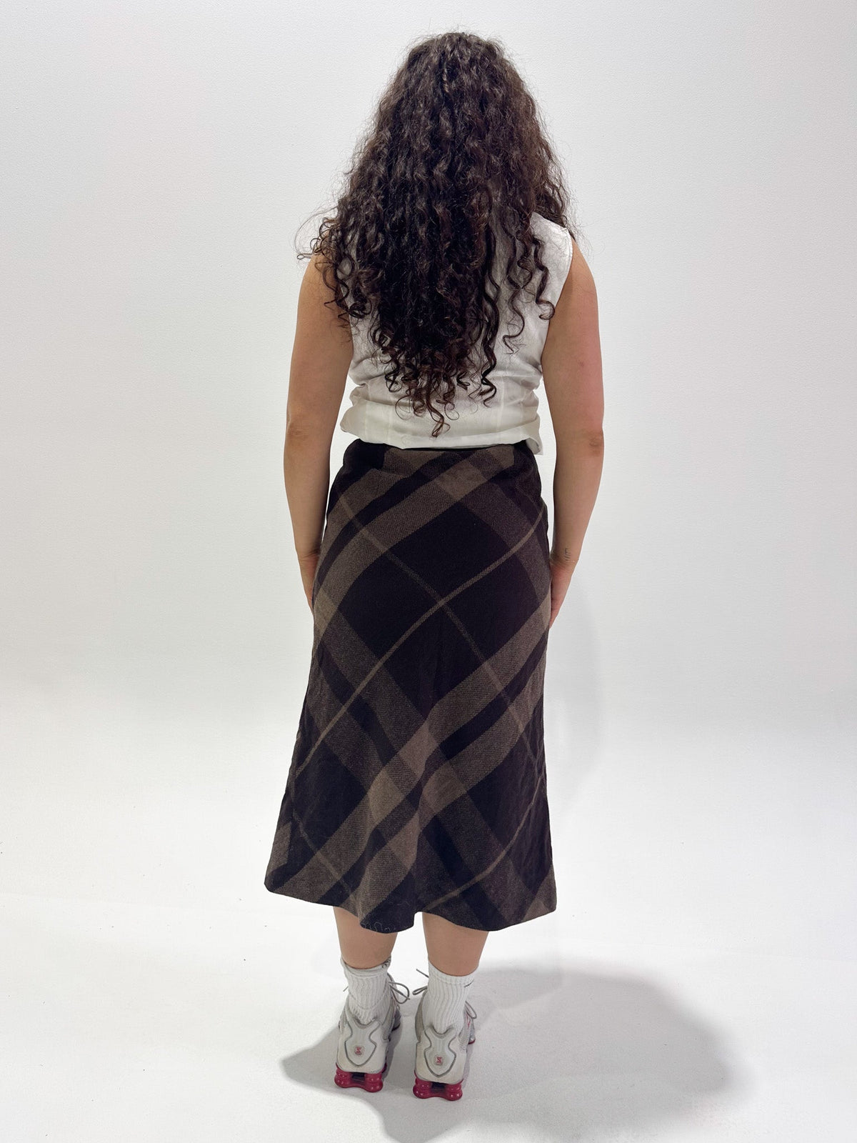Vintage 00's Brown Plaid Wool Maxi Skirt - S - Playground Vintage