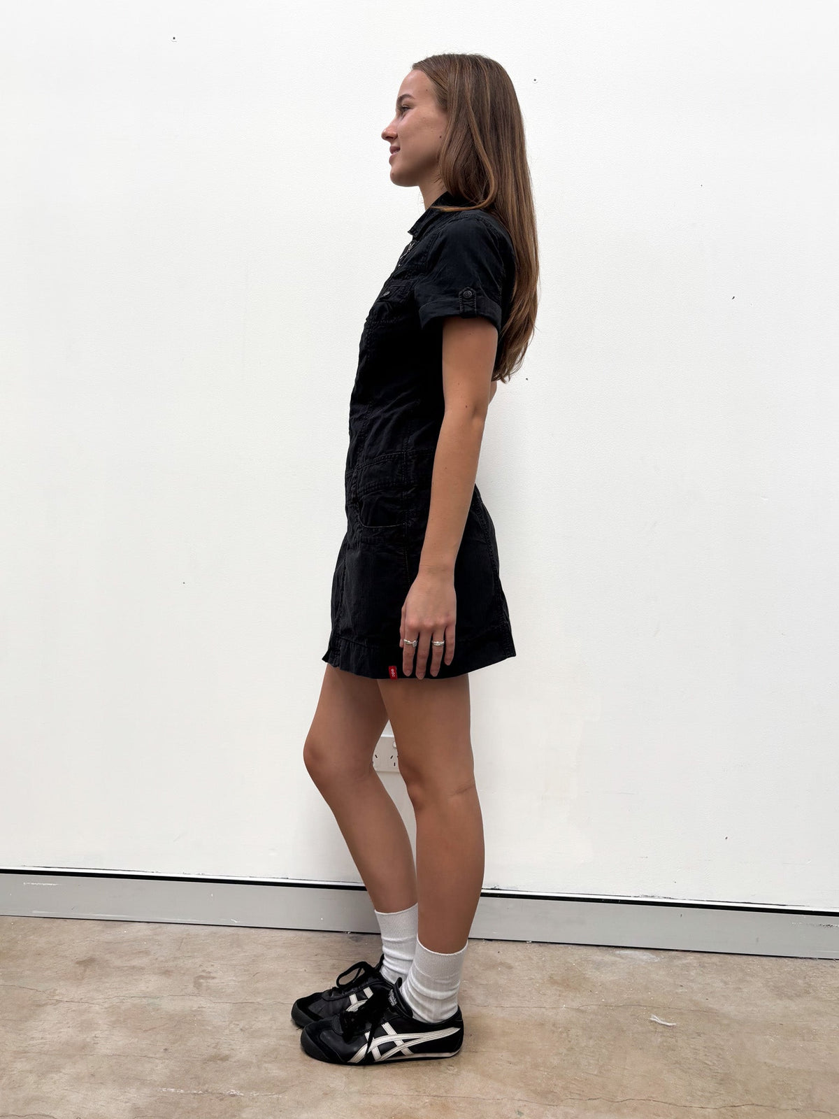 Vintage 00's Black Denim Midi Dress - M - Playground Vintage