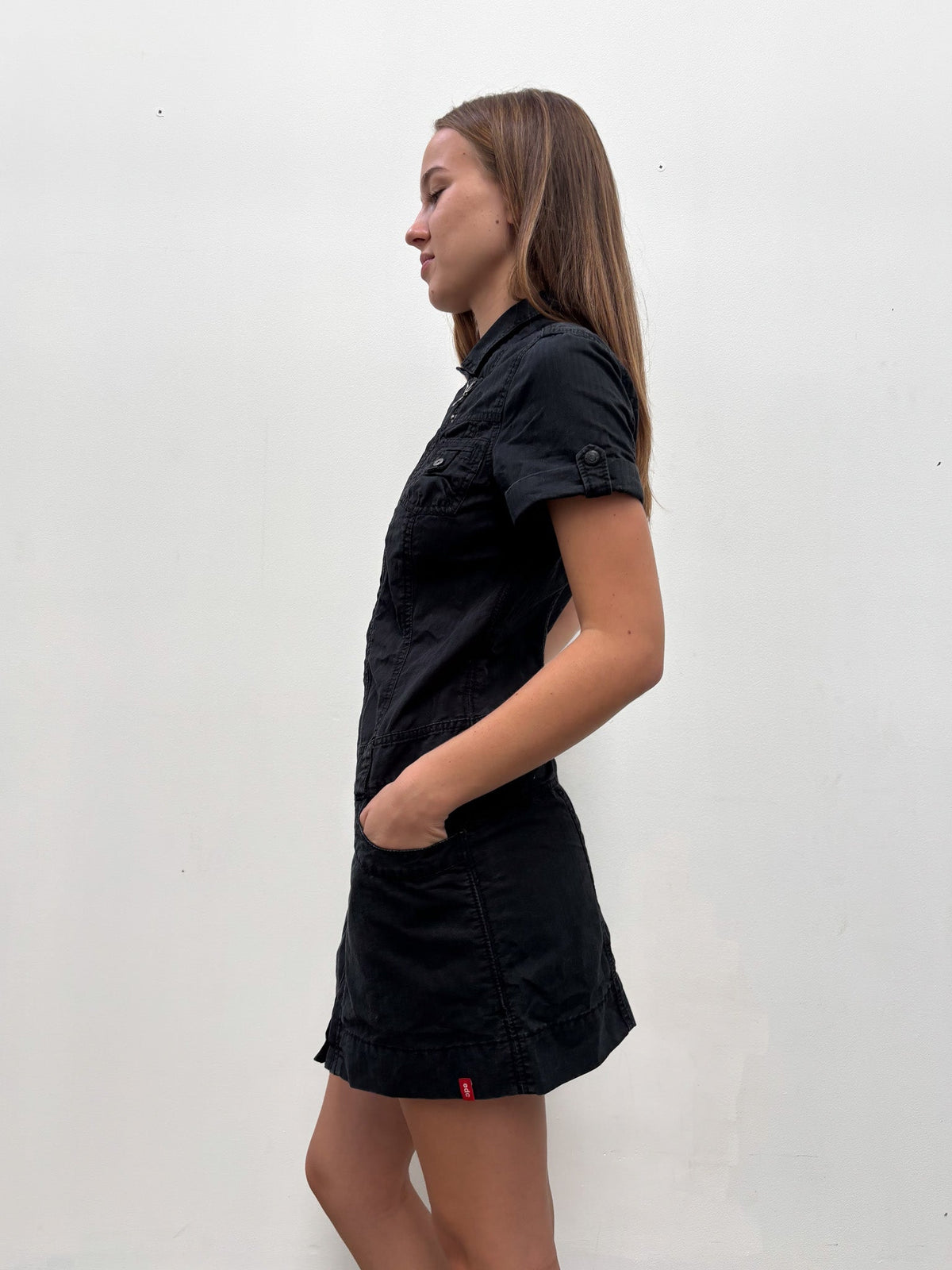 Vintage 00's Black Denim Midi Dress - M - Playground Vintage