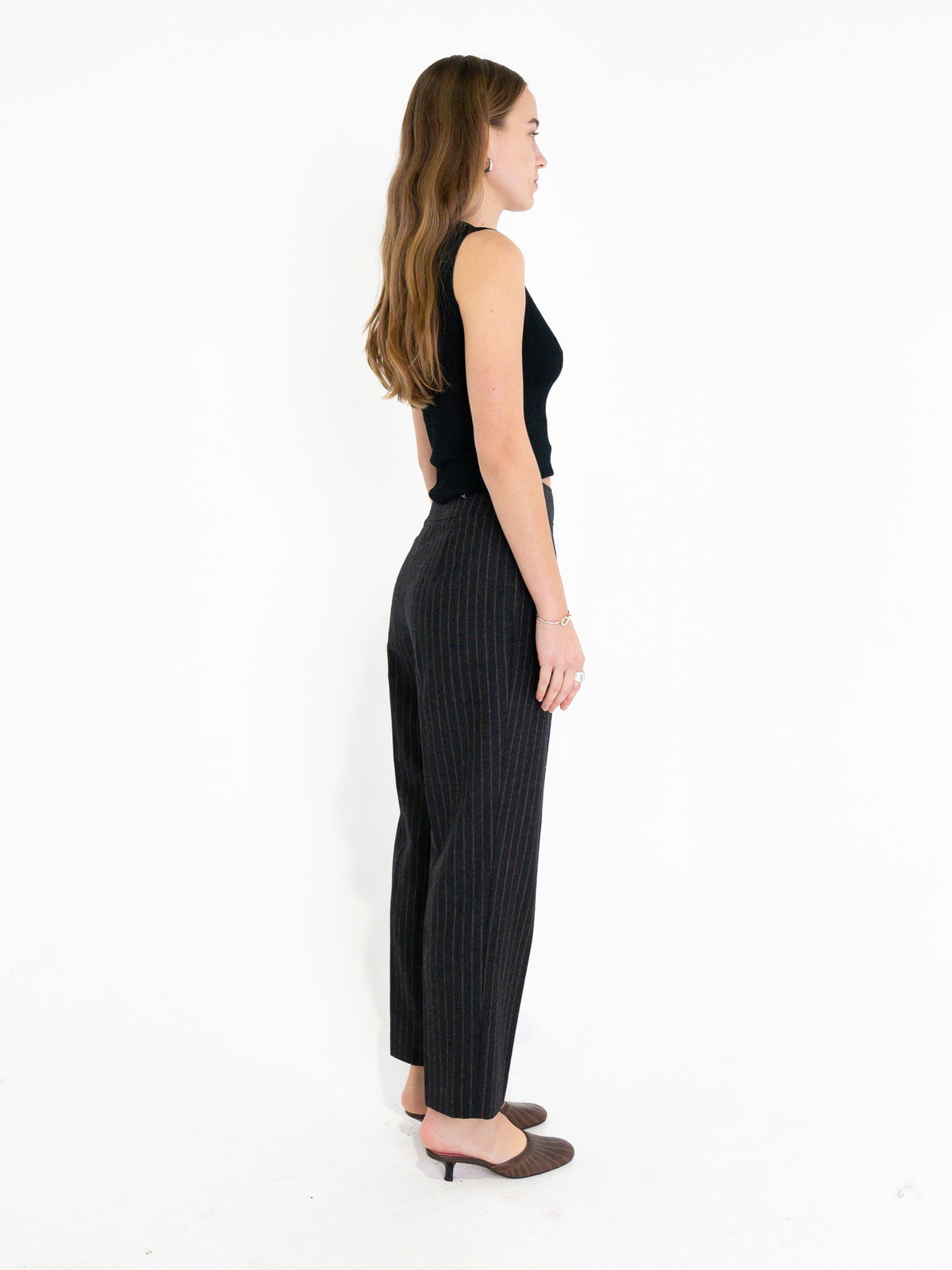 Vintage 00's Black Wool Pinstripe Pants - S - Playground Vintage