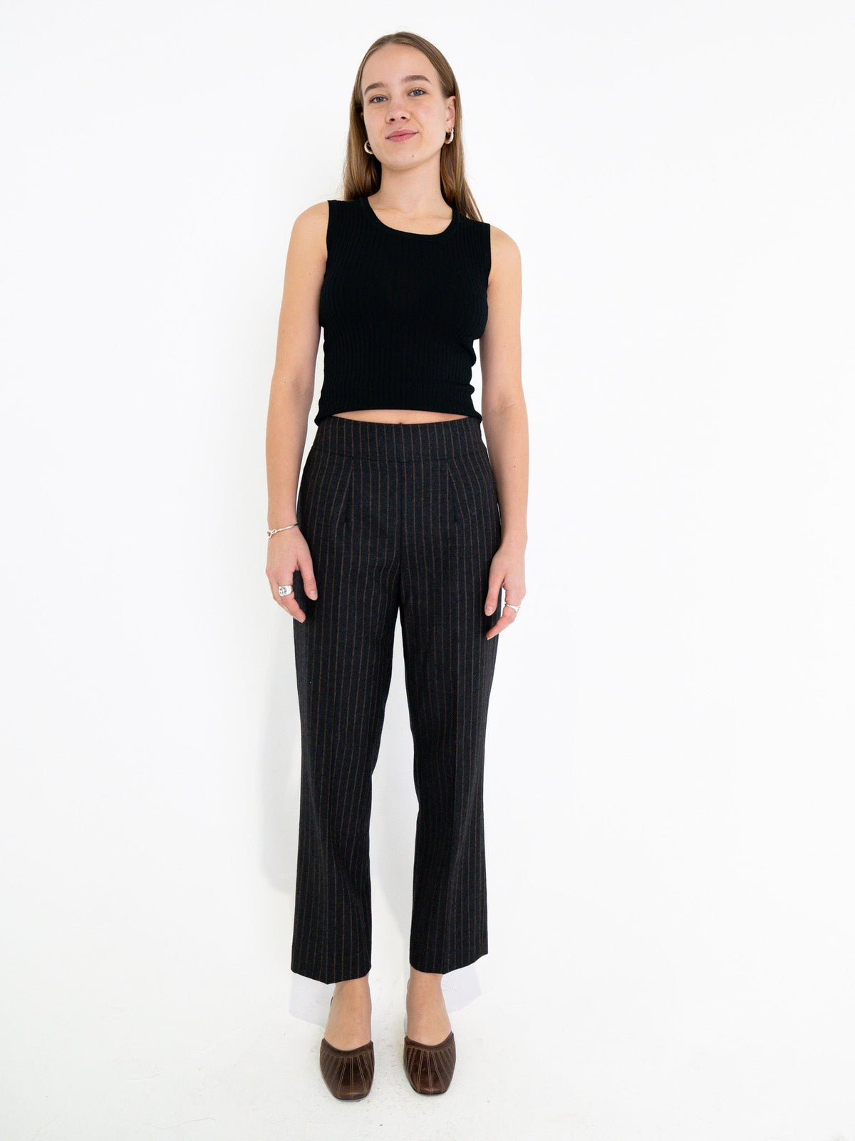 Vintage 00's Black Wool Pinstripe Pants - S - Playground Vintage