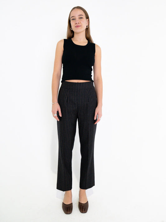Vintage 00's Black Wool Pinstripe Pants - S - Playground Vintage