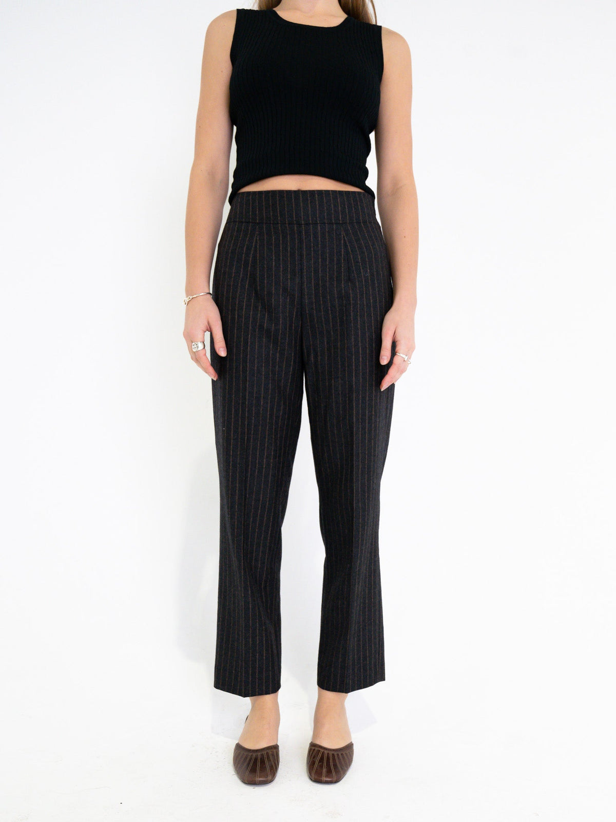Vintage 00's Black Wool Pinstripe Pants - S - Playground Vintage