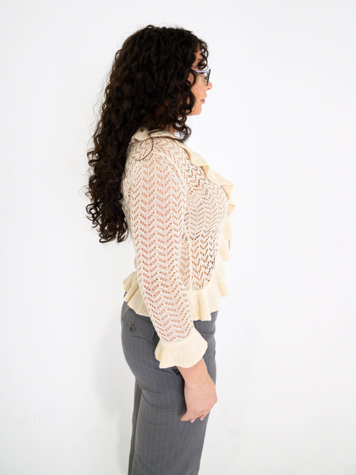 Vintage 00's Crochet Long Sleeve Top - S - Playground Vintage