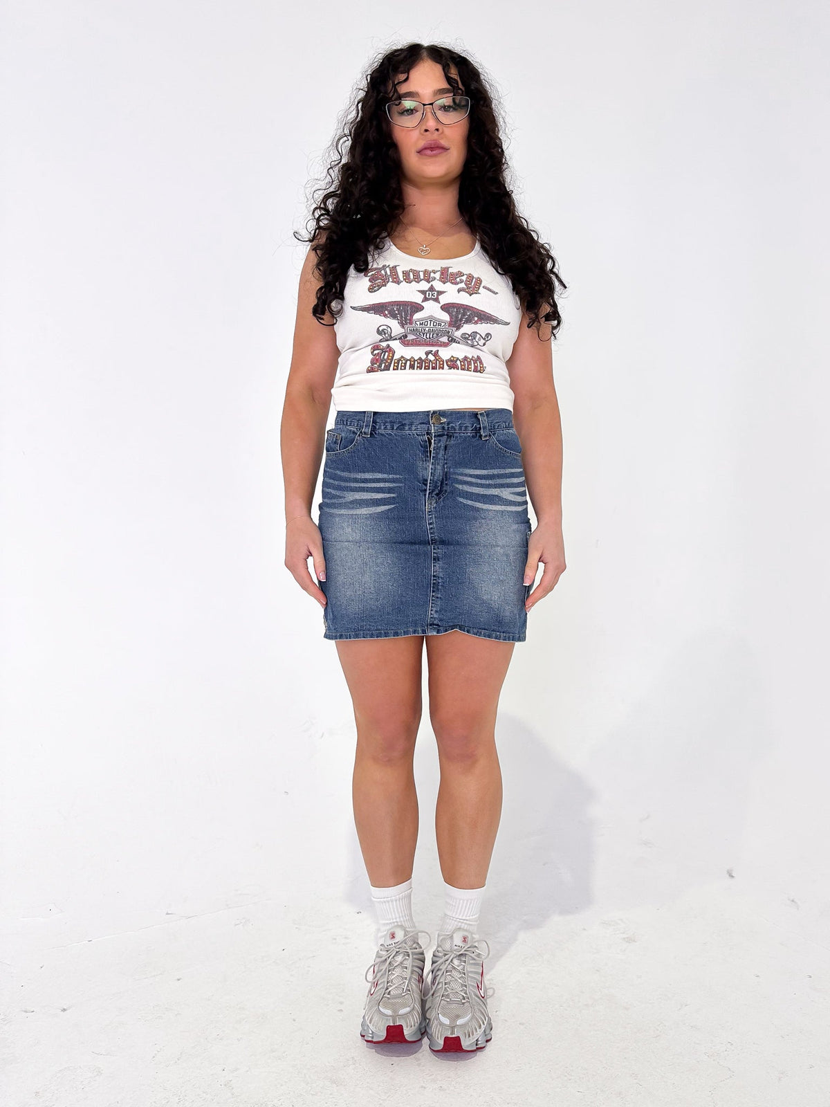 Vintage 00's Denim Mini Skirt - M - Playground Vintage