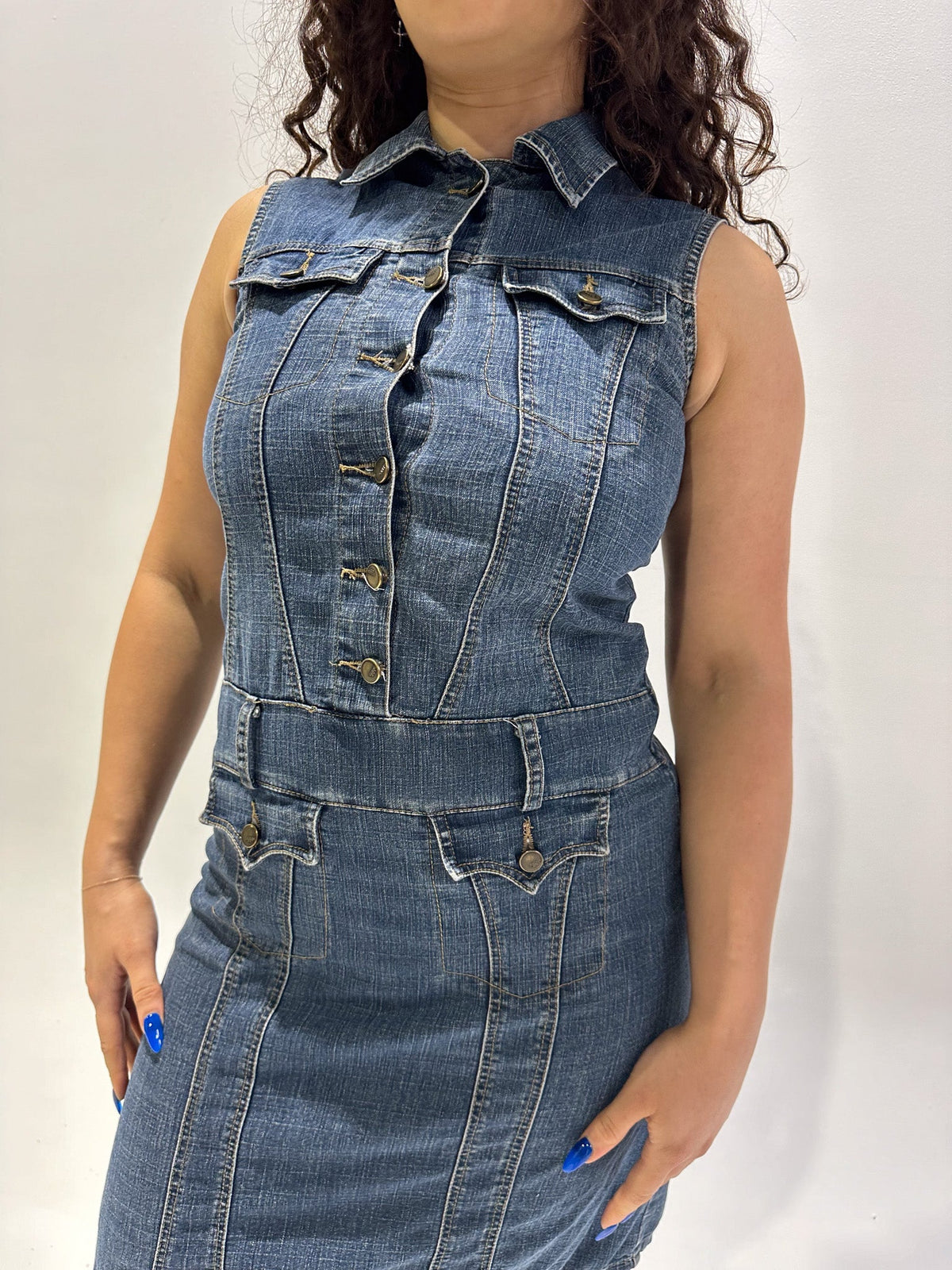 Vintage 00's Denim Tank Midi Dress - M - Playground Vintage