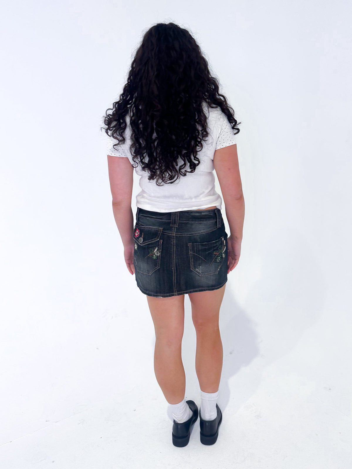 Vintage 00's Floral Denim Mini Skirt - S - Playground Vintage
