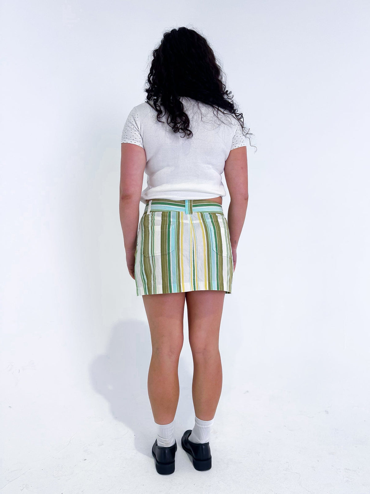 Vintage 00's Green Striped Mini Skirt - M - Playground Vintage