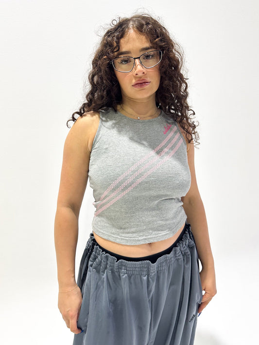 Vintage 00's Grey/Pink Adidas Tank Top - S - Playground Vintage
