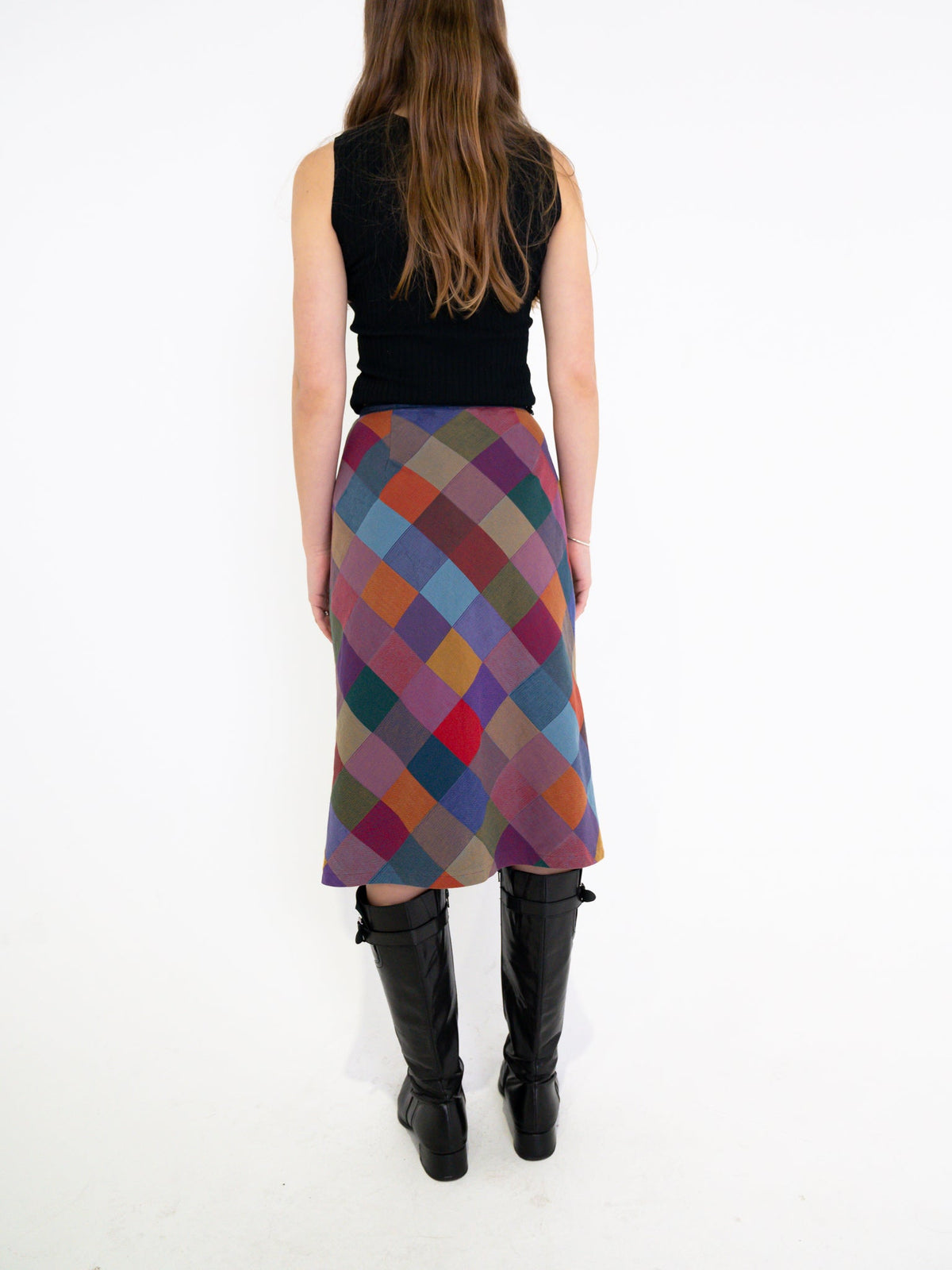 Vintage 00's Multicolour Checkered Midi Skirt - S - Playground Vintage
