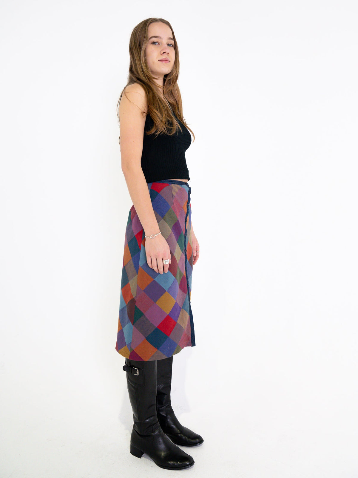 Vintage 00's Multicolour Checkered Midi Skirt - S - Playground Vintage