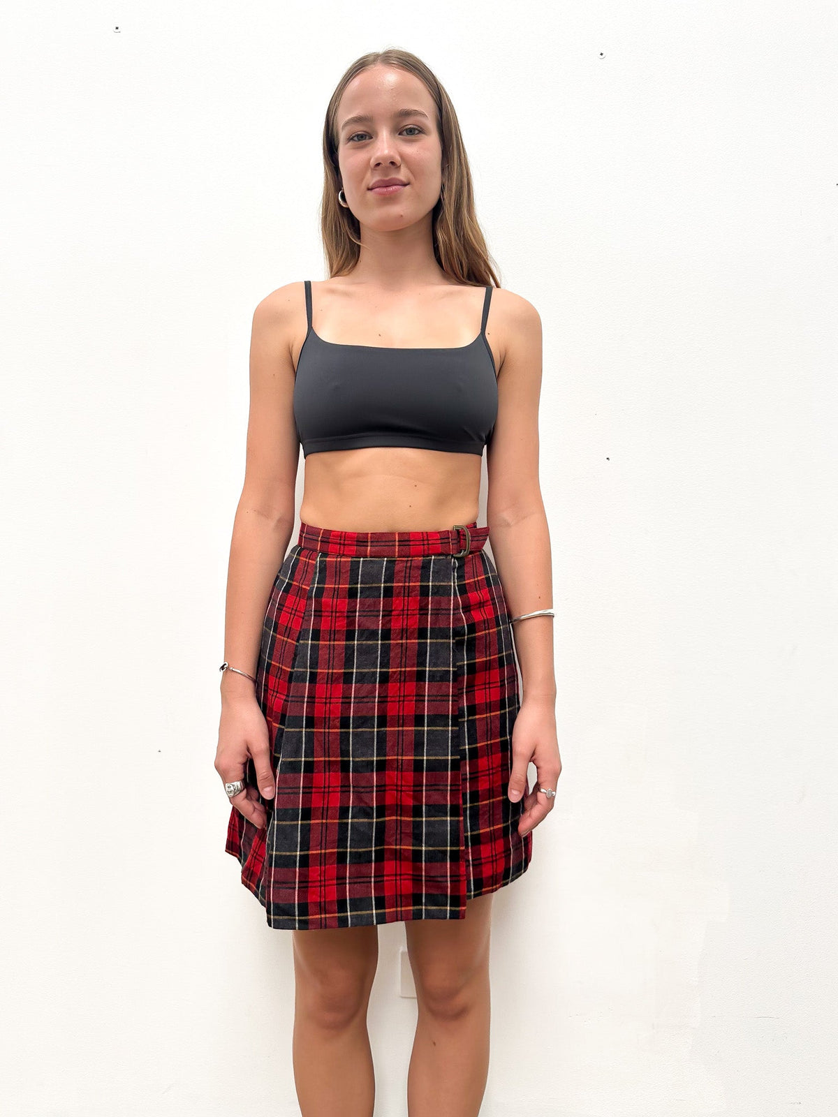 Vintage 00's Red Tartan High - Waisted Pleated Mini Skirt - S - Playground Vintage