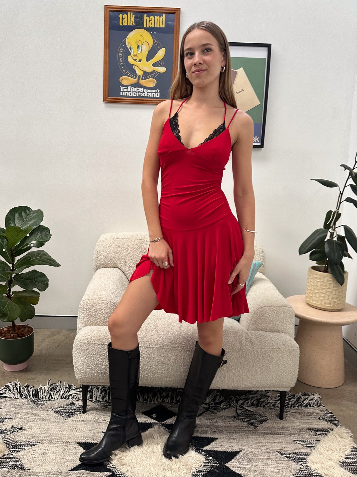 Vintage 00's Red/Black Lace Dress - S - Playground Vintage