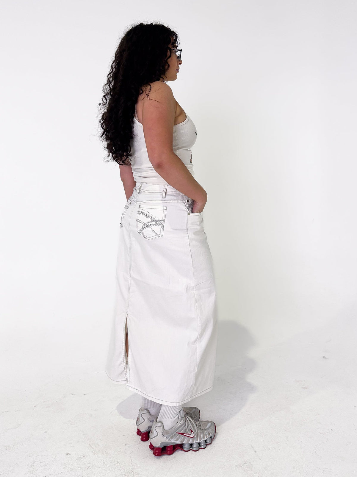 Vintage 00's White Denim Maxi Skirt - L - Playground Vintage