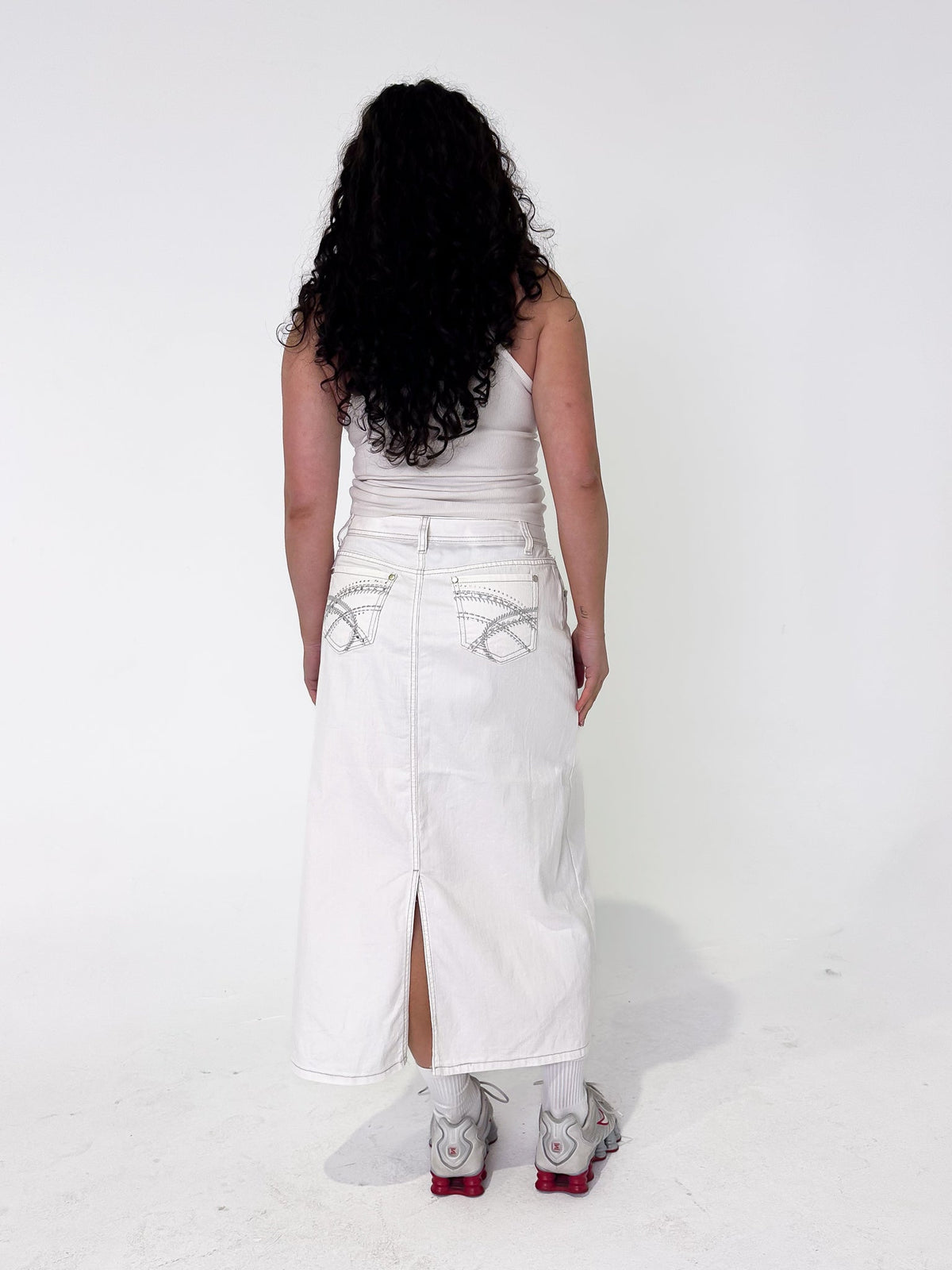 Vintage 00's White Denim Maxi Skirt - L - Playground Vintage
