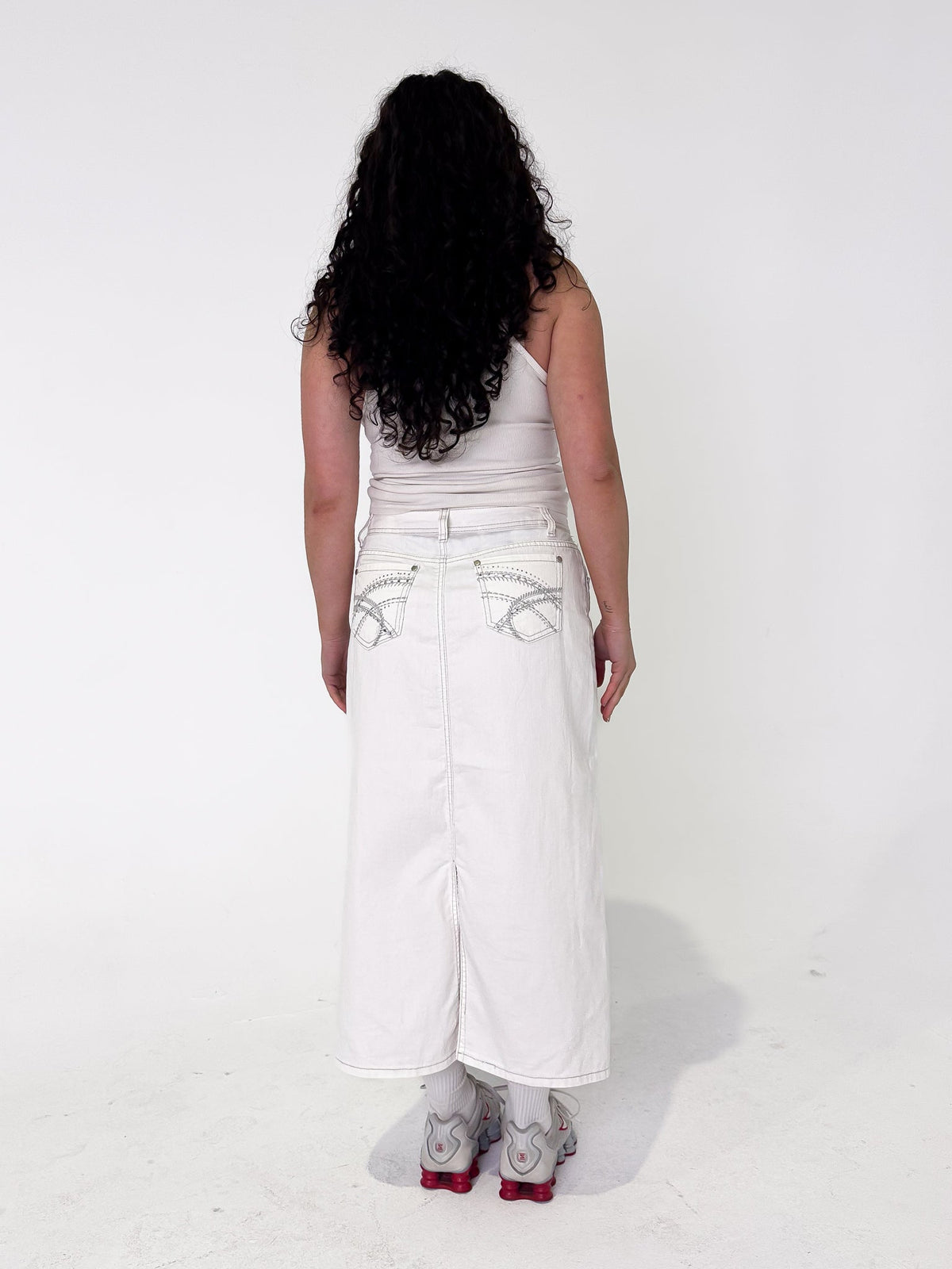 Vintage 00's White Denim Maxi Skirt - L - Playground Vintage
