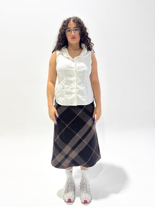 Vintage 00's White Frill Tank Button Up Blouse - M - Playground Vintage